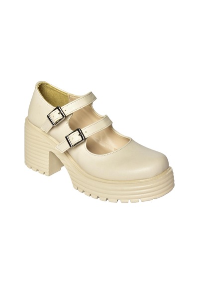 Fox Shoes R996055009 Bej Kalın Topuklu Kadın Ayakkabı Bej