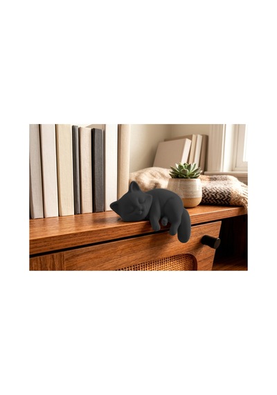 Uyuyan Kedi Figürü 10x8 Cm Dekoratif Biblo Raf Süsü Siyah