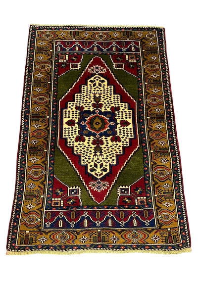 El Dokuma Kök Boya Taşpınar Halısı 102x155 Yeşil %100 Yün Halı Yeşil