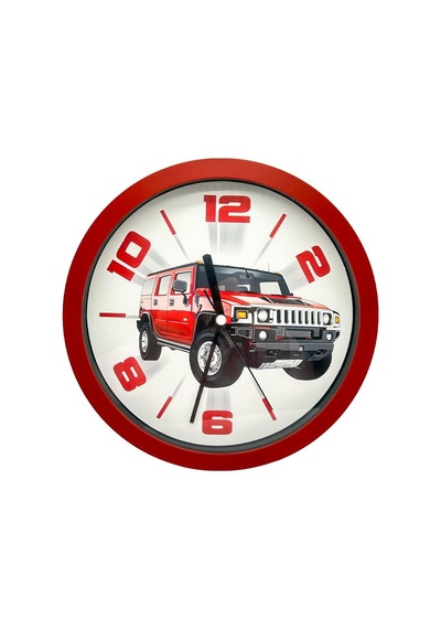 Premium Serisi Jeep Desenli Kırmızıduvar Saati 25 Cm Çok Renkli