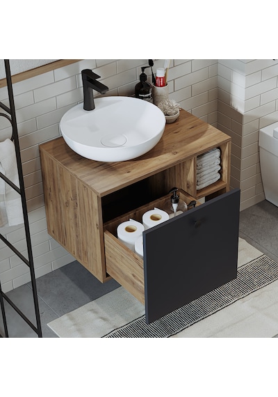 Lavabolu Mdf 65 Cm Lotus Çekmeceli Banyo Dolabı + Aynalı Üst Dlp Atlantik Çam - Antrasit Lavabolu Mdf 65 Cm Lotus Çekmeceli Banyo Dolabı + Aynalı Üst Dlp Atlantik Çam - Antrasit
