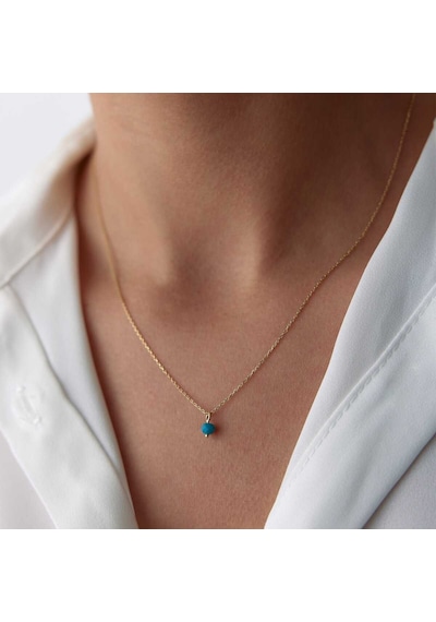 Yuvarlak Mavi Opal Taşlı Kolye Sarı