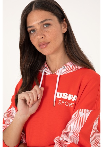 U.S. Polo Assn. Kadın Kırmızı Modal Karışımlı Kapüşonlu Sweatshırt 50300694-VR213