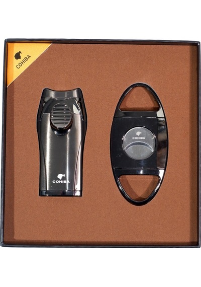 Cohiba Çakmak Kesici İkili Gunmetal Puro Seti - Tr9109