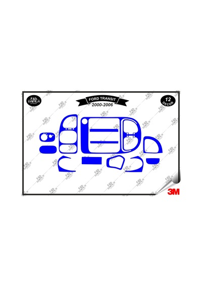 Ford Transit 2000-2006 Torpido Konsol Trim Göğüs Maun Kaplama Set 12 Parça Mavi