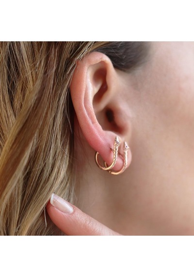 Yılan Kırmızı Zirkon Taşlı Rose Gold Kaplama Gümüş Küpe Gümüş