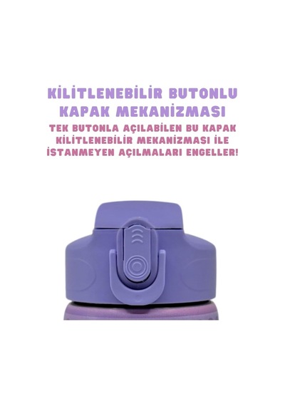 600ml Kuromi Temalı Lisanslı Pipetli Kilitlenebilir Kapak Paslanmaz Çelik Termos Matara Mor Diğer