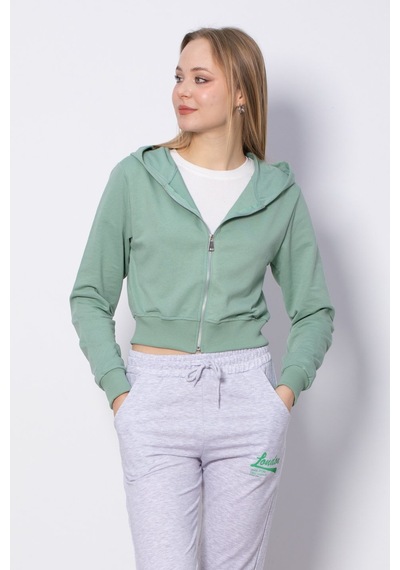 Barrels And Oil Kapüşonlu Kısa Sweatshirt - Çağla-Çağla Yeşil
