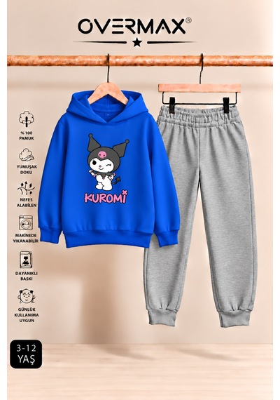Overmax Kuromi Baskılı Kız Çocuk Kapüşonlu Sweatshirt & Eşofman Takımı- 3-12 Yaş Saks Mavi Üst-gri Alt - 922453421 Saks Mavi Üst-gri Alt
