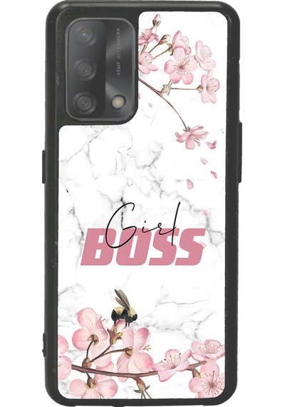 Oppo A74 Sakura Girl Boss Tasarımlı Glossy Telefon Kılıfı Siyah