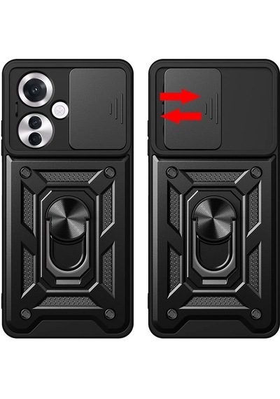 Ennar Oppo Reno 11f 5g Kılıf Magnetik Standlı Sürgülü Kamera Korumalı 360 Döner Yüzüklü Kapak Siyah