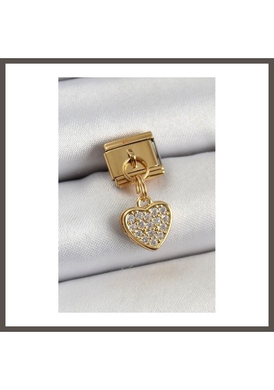Bezos 316l Çelik Sallantılı Zirkon Taşlı Kalp Model Gold Renk Nomination Charm Nxrlvng