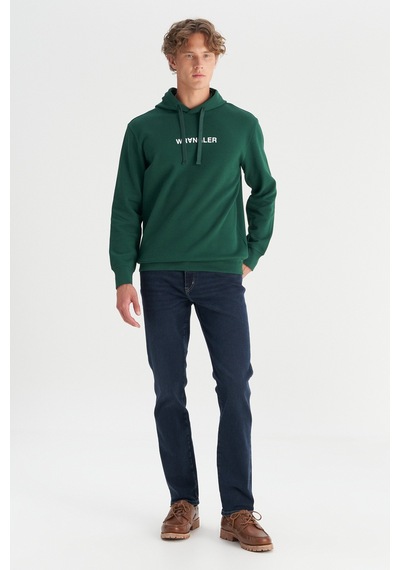 Wrangler Pamuklu Regular Fit Normal Kesim Kapüşonlu Logo Detaylı Sweatshirt Yeşil