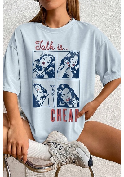 Uyguntarz Unisex Talk İs Cheap Baskılı Oversize Tshirt Bebe Mavisi Uyguntarz Unisex Talk İs Cheap Baskılı Oversize Tshirt Bebe Mavisi