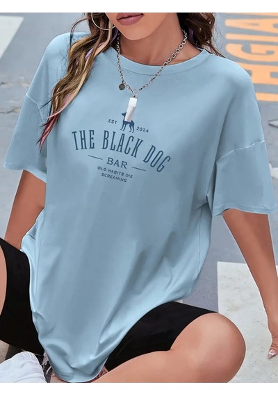 Flood Of Style Kadın Bebe Mavisi The Black Dog Baskılı Oversize Mavi