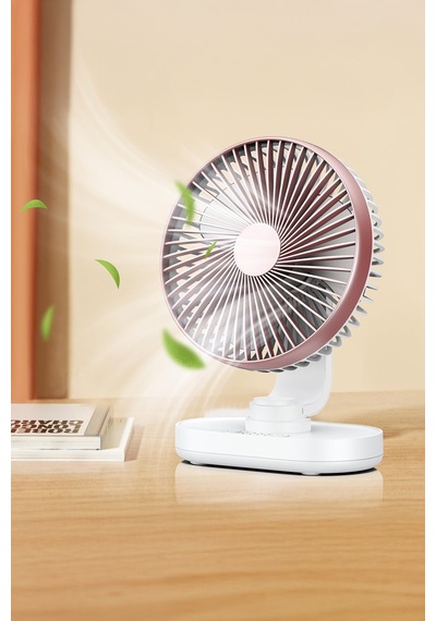 Thentech Ultra Sessiz Kademeli Otomatik Dönen Soğutucu Fan Masaüstü Şarjlı Vantilatör Sessiz Güçlü Beyaz