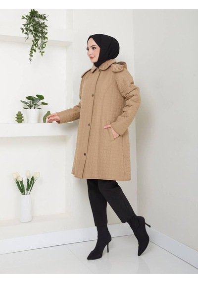 Eslemnur 90 Cm İçi Velboalı Kapitone Mont Vizon
