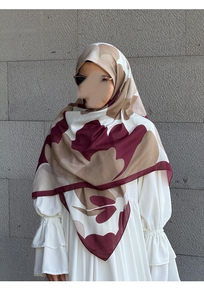 Qalortex Scarf Pamuklu Vera Desen Eşarp-bordo