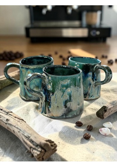 2 Li Robra El Yapımı Stoneware Fincan Turkuaz