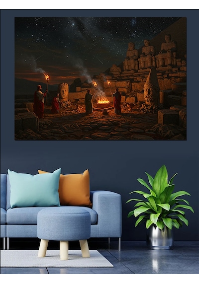 Nemrut Dağı Ve Gece Dekoratif Kanvas - Mdf Ahşap Tablo