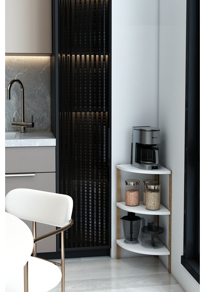 Modern İskandinav 3 Katlı Ahşap Çiçeklik & Dekoratif Köşe Rafı
