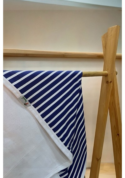 Havuç Çizgili Çift Kat 85x85 Cm Pamuklu Penye Bebek Battaniyesi - Mavi