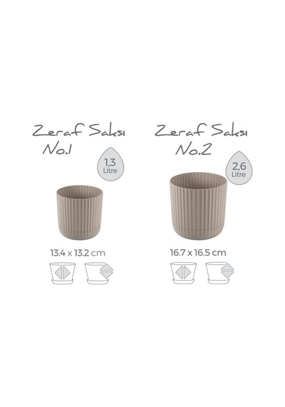 Zeraf Yuvarlak Saksı Seti 1,3 Litre + 2,6 Litre, İç Mekan - Dış Mekan 2li Ekonomik Set Latte Renk Diğer
