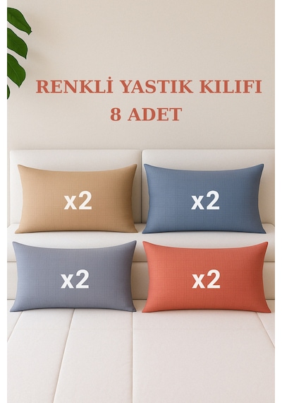 Formeya 8 Adet Kapaklı 4 Farklı Renk Yastık Kılıfı