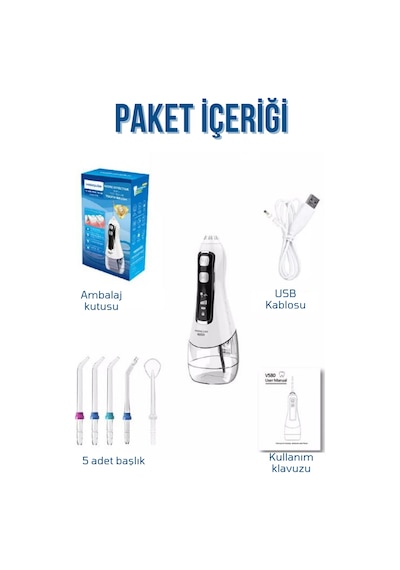 Waterpulse Kablosuz Pro V580 Water Flosser Taşınabilir Diş Fırçası 320 ML