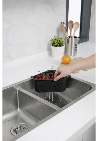 Vantuzlu Üçgen Lavabo Süzgeci Mutfak Evye Köşe Süzgeci Siyah Plastik Diğer