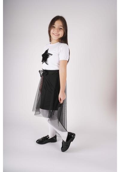 Miniko Kids 23 Nisan 29 Ekim Konsept Yıldız Pullu Tül Detaylı Kuyruk Tül Etekli Takım Siyah