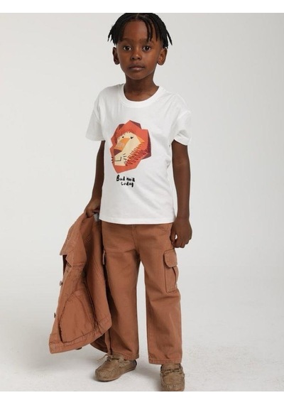 Escabel Erkek Çocuk Aslan Baskılı Pamuklu T-shirt-15598 Ekru