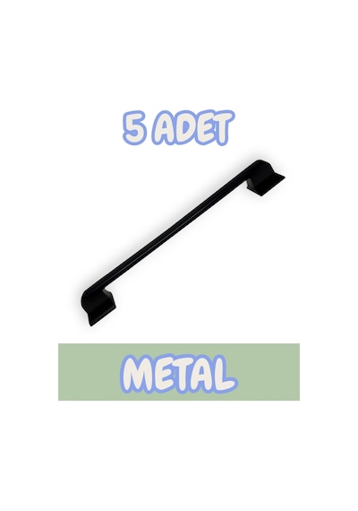 Beta Düz Metal Lüks Modern Mobilya Çekmece Mutfak Dolabı Kulpu Siyah 192mm 5 Adet Siyah