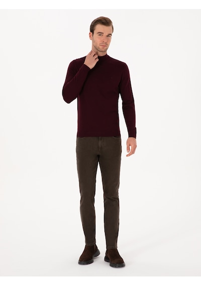 Cacharel Açık Bordo Slim Fit Yün Karışımlı Yarım Balıkçı Basic Triko Kazak