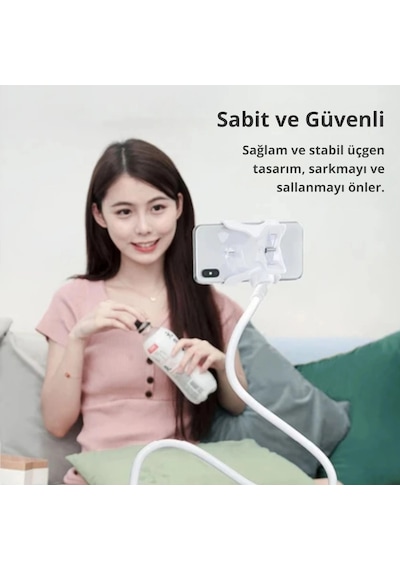 Etashop 360 Esnek Telefon Tutucu Kelepçeli Masa Yatak Başlığı Standı 4" 7.1" Uyumlu Beyaz Beyaz