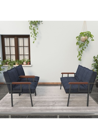 Mygusi Modern'' Balkon, Bahçe, Cafe - Metal Kanepe Koltuk Takımı - 2 1 1. Lacivert