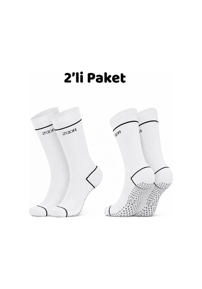 Zoor 2'li Beyaz Kaydırmaz Silikonlu Taban Nefes Alan Premium Pilates, Yoga, Fitness, Koşu Sporcu Çorap