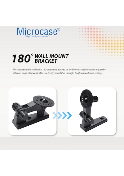 Microcase 3m Yapışkan Veya Vida Monteli 1/4 Vida Girişli 180 Derece Döner Başlıklı Web Kamera Bebek Kamerası Tutucu Stand Siyah - Al5014