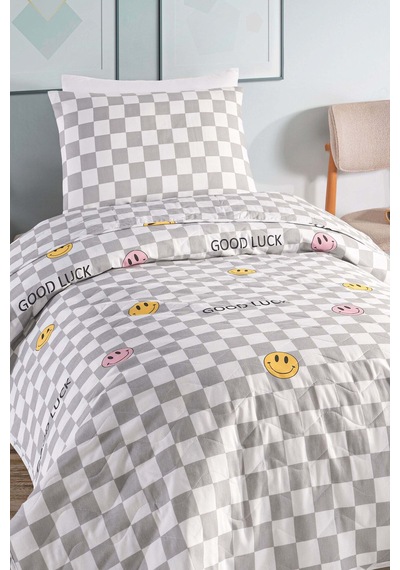 Eponj Home Kapitone Yatak Örtüsü Seti Tek Kişilik Good Luck Gri Gri