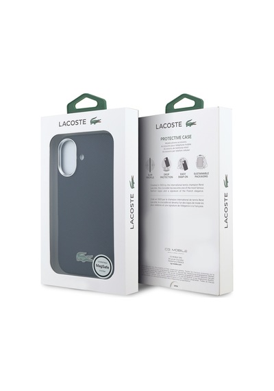 Apple iPhone 17 Kılıf Lacoste Lisanslı M-safe Uyumlu Pvc Pike Desenli İkonik Timsah Logolu Kapak Lacivert