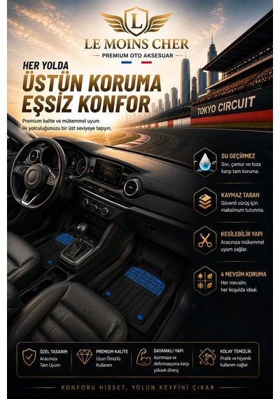 Mini Cabrio Cooper Havuzlu Oto Paspası Kaymaz Taban Dayanıklı Enerji Mavi