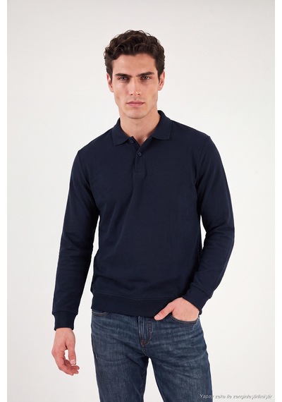 Buratti Pamuklu Regular Fit Yumuşak Dokulu Düğmeli Polo Yaka Kazak Erkek Polo Yaka Kazak 5906103 Lacivert