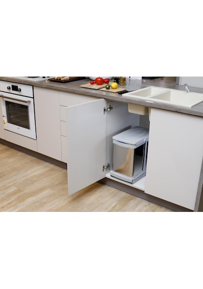 P-9455 12+12 Litre Gri Teleskopik Raylı Paslanmaz Çöp Kovası P-9455 Antrasit - Gri