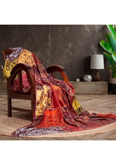 Softmicro Koltuk Örtüsü Çekyat Örtüsü Koltuk Şalı Etnik Desenli Patchwork Kaymaz Kiremit 180x220 Cm Genel