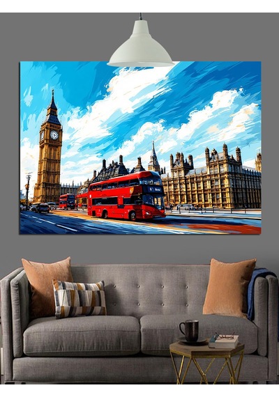 Londra Big Ben Araba Şehir Dekoratif Kanvas - Mdf Ahşap Tablo