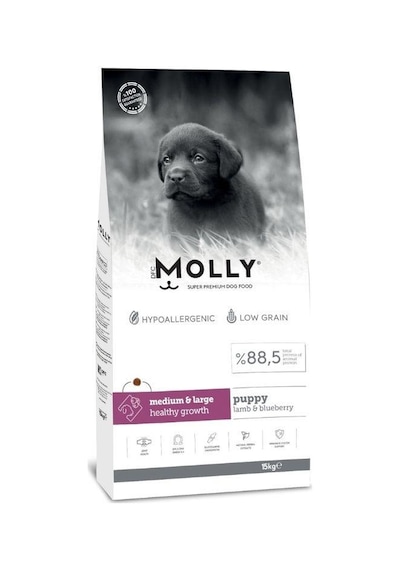 Molly Düşük Tahıllı Hypoallergenic Kuzulu Ve Yaban Mersinli Orta Ve Büyük Irk Yavru Köpek Maması 15 Kg