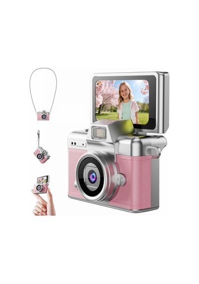 Mini Dijital Kamera Boy 3,5 4,5 Cm Yüksek Çözünürlüklü 1280 720 Hd Ekranlı Pembe