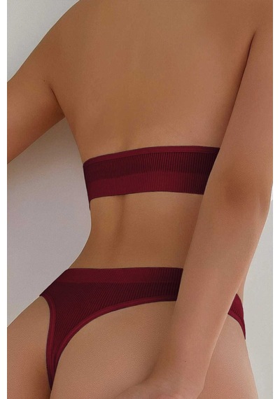 Moda Dua Kadın Bordo Seamless Tanga Sütyen Takım