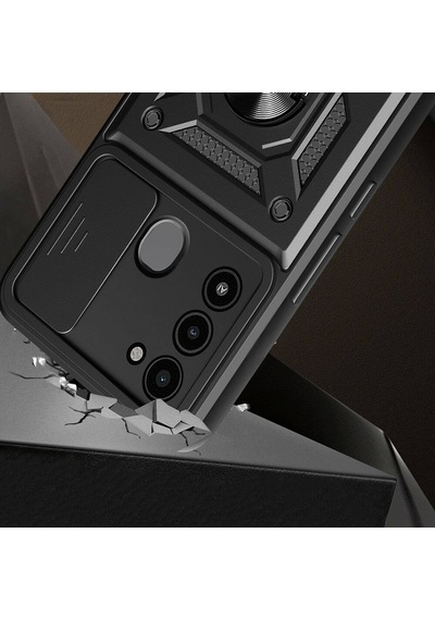 Tecno Spark 8c Kılıf Sürgülü Kamera Koruyucu Manyetik Standlı Tank Koruma Ogaa Mavi