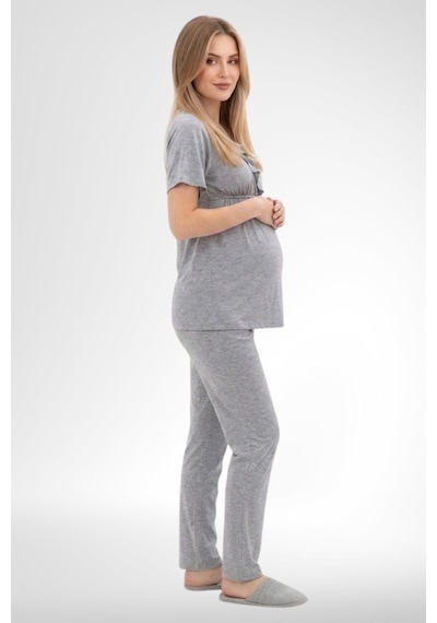 Mecit Pijama Mecit 6403 Sabahlıklı Lohusa Pijama Takımı Gri